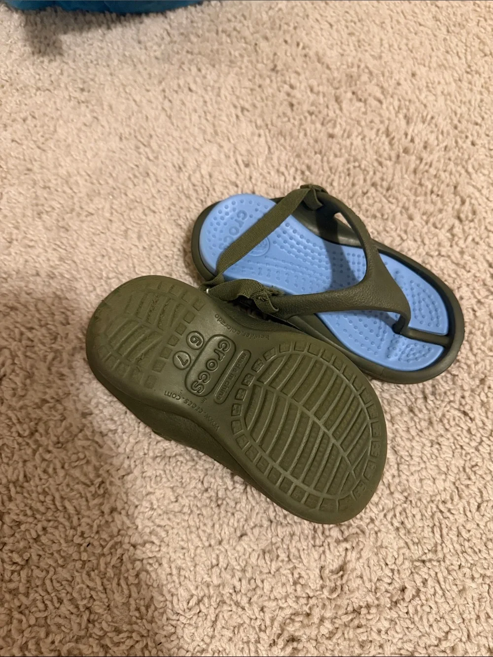 CROCS Kids Olive Green Sandals with Light Blue Footbed
